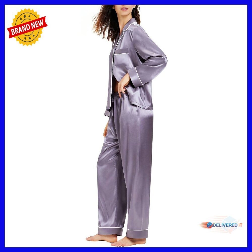 Silk Satin Pajama Set Button Down Sleepwear Lounge XS-3XL